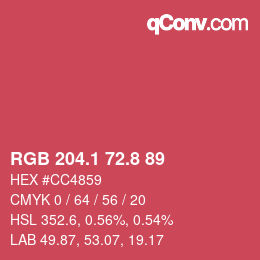 カラーコード: RGB 204.1 72.8 89 | qconv.com