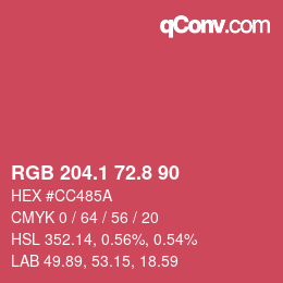 カラーコード: RGB 204.1 72.8 90 | qconv.com