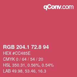 カラーコード: RGB 204.1 72.8 94 | qconv.com