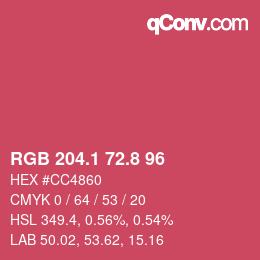 カラーコード: RGB 204.1 72.8 96 | qconv.com