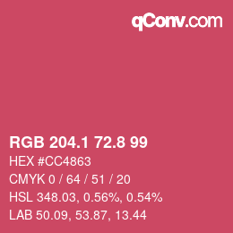 カラーコード: RGB 204.1 72.8 99 | qconv.com