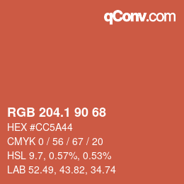 カラーコード: RGB 204.1 90 68 | qconv.com