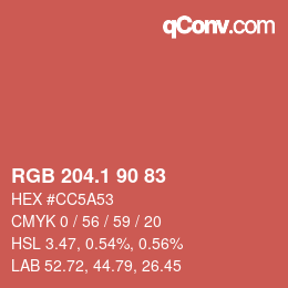 カラーコード: RGB 204.1 90 83 | qconv.com