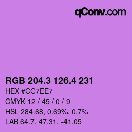 カラーコード: RGB 204.3 126.4 231 | qconv.com