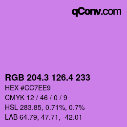 カラーコード: RGB 204.3 126.4 233 | qconv.com