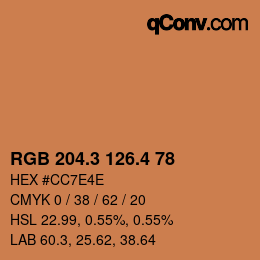 カラーコード: RGB 204.3 126.4 78 | qconv.com