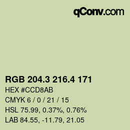 カラーコード: RGB 204.3 216.4 171 | qconv.com