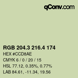 カラーコード: RGB 204.3 216.4 174 | qconv.com