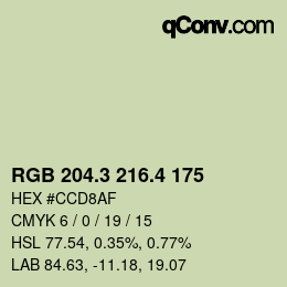 カラーコード: RGB 204.3 216.4 175 | qconv.com