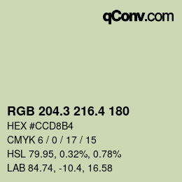 カラーコード: RGB 204.3 216.4 180 | qconv.com