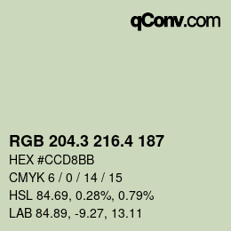 カラーコード: RGB 204.3 216.4 187 | qconv.com