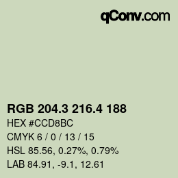 カラーコード: RGB 204.3 216.4 188 | qconv.com
