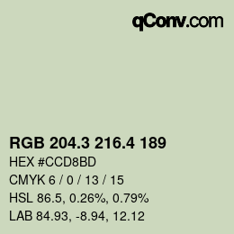 カラーコード: RGB 204.3 216.4 189 | qconv.com