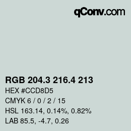 カラーコード: RGB 204.3 216.4 213 | qconv.com
