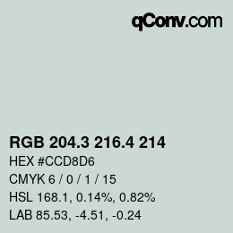 カラーコード: RGB 204.3 216.4 214 | qconv.com