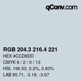 カラーコード: RGB 204.3 216.4 221 | qconv.com