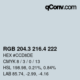 カラーコード: RGB 204.3 216.4 222 | qconv.com