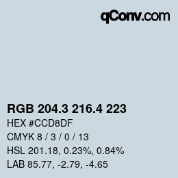 カラーコード: RGB 204.3 216.4 223 | qconv.com