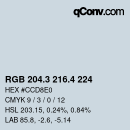 カラーコード: RGB 204.3 216.4 224 | qconv.com