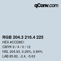 カラーコード: RGB 204.3 216.4 225 | qconv.com