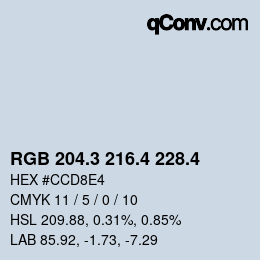 カラーコード: RGB 204.3 216.4 228.4 | qconv.com