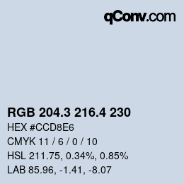 カラーコード: RGB 204.3 216.4 230 | qconv.com