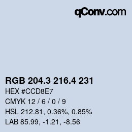 カラーコード: RGB 204.3 216.4 231 | qconv.com