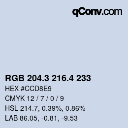 カラーコード: RGB 204.3 216.4 233 | qconv.com