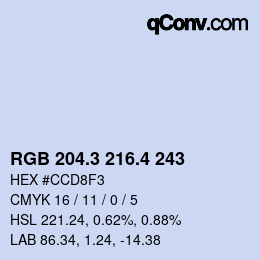 カラーコード: RGB 204.3 216.4 243 | qconv.com