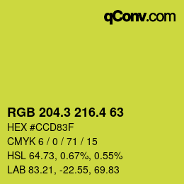 カラーコード: RGB 204.3 216.4 63 | qconv.com