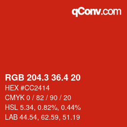 カラーコード: RGB 204.3 36.4 20 | qconv.com