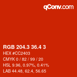 カラーコード: RGB 204.3 36.4 3 | qconv.com