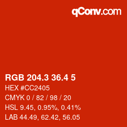 カラーコード: RGB 204.3 36.4 5 | qconv.com