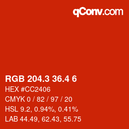 カラーコード: RGB 204.3 36.4 6 | qconv.com