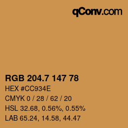 カラーコード: RGB 204.7 147 78 | qconv.com