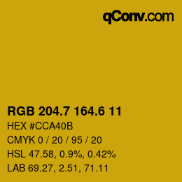 カラーコード: RGB 204.7 164.6 11 | qconv.com