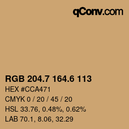 カラーコード: RGB 204.7 164.6 113 | qconv.com
