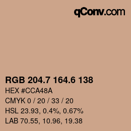 カラーコード: RGB 204.7 164.6 138 | qconv.com