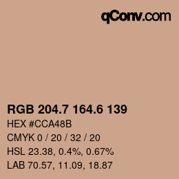 カラーコード: RGB 204.7 164.6 139 | qconv.com