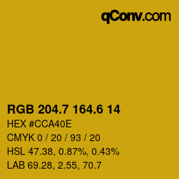 カラーコード: RGB 204.7 164.6 14 | qconv.com