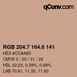 カラーコード: RGB 204.7 164.6 141 | qconv.com