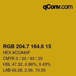 カラーコード: RGB 204.7 164.6 15 | qconv.com