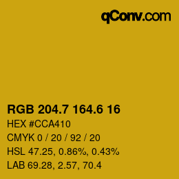 カラーコード: RGB 204.7 164.6 16 | qconv.com