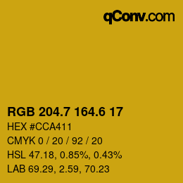 カラーコード: RGB 204.7 164.6 17 | qconv.com