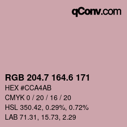 カラーコード: RGB 204.7 164.6 171 | qconv.com