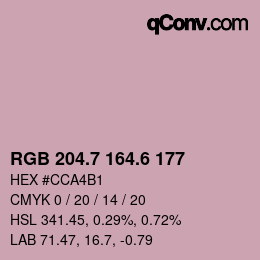 カラーコード: RGB 204.7 164.6 177 | qconv.com
