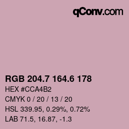 カラーコード: RGB 204.7 164.6 178 | qconv.com