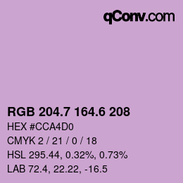 カラーコード: RGB 204.7 164.6 208 | qconv.com