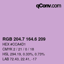 カラーコード: RGB 204.7 164.6 209 | qconv.com