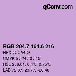 カラーコード: RGB 204.7 164.6 216 | qconv.com